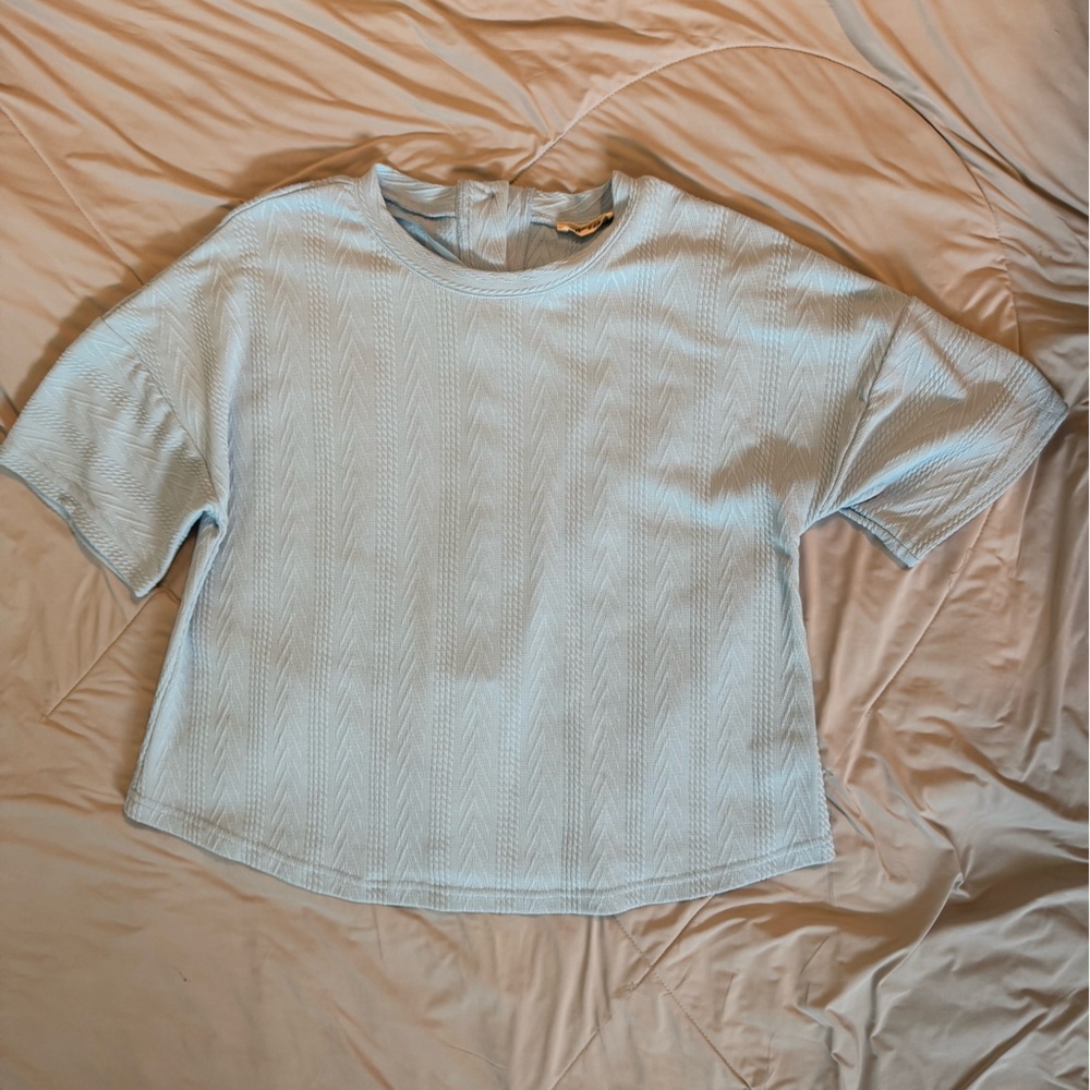 Blue Boxy Relaxed Short Sleeve Knit Top